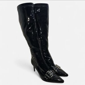 (UNISEX)Black Patent Leather Knee-High Boots